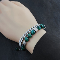 Bracelet cubain double couche empilé, tendance hip-hop transfrontalier, en pierre œil de tigre et obsidienne, en acier inoxydable, longueur réglable, pour anniversaire