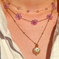 Ensemble collier et bracelet en acier inoxydable anti-ternissement, motif fleur violette, fait main, bijoux fantaisie