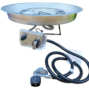 19" Round Stainless Steel Drop-in Fire Pit Pan with 13" Ring burner and Electronic Ignition System kit, 92000 BTU