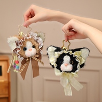 Porte-clés en peluche chat Lolita en dentelle OEM ODM, breloque de sac à dos, jouet anti-stress pour tenue de style doux et cadeau fantaisie pour filles