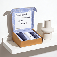 Boîte en carton personnalisée avec impression de gribouillis bleus et logo de marque, boîte d'expédition pour les ensembles de produits de soin de la peau et de cosmétiques
