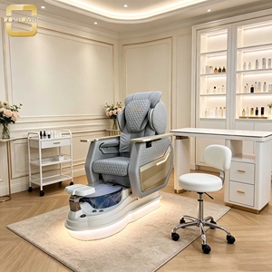 <span class=keywords><strong>Kursi</strong></span> Pedikur Elektrik PU Berlapis Abu-abu Premium Dengan Lampu LED Ambient, <span class=keywords><strong>Kursi</strong></span> Spa Kaki Salon Kuku Mewah untuk Salon Kuku - Product Image 4