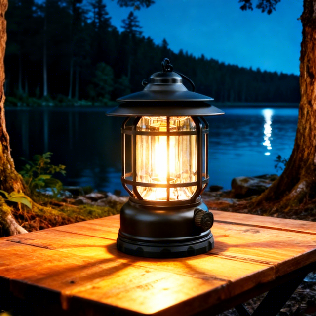 Outdoor Camping Waterproof Bright Keychain Handheld Multi-Function Portable LED Tent Light Type-C Charging Vintage Lantern