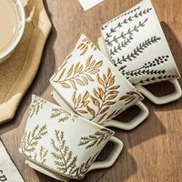 Vente en gros de tasses à café en céramique vintage, motif floral botanique, tasse à thé rustique, vaisselle de bureau, personnalisable