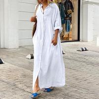 Abaya traditionnelle pour femmes du Moyen-Orient, style ethnique rétro, robe chemise en coton et lin imprimé, manches longues amples, automne printemps