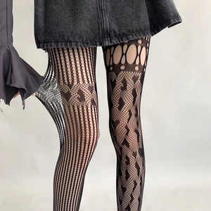 Women Asymmetrical <b>Fishnet</b> Stockings Black Ultra Thin 0D Nylon Transparent Hollow Heart Pattern Spring Summer Pantyhose - Product Image 3