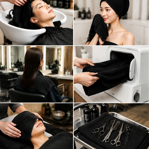 Toalla de Salón Negra Personalizada de Fábrica, Súper Absorbente y de Secado Rápido <span class=keywords><strong>para</strong></span> Peluquería, con Logotipo Bordado Personalizado - Product Image 4