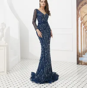 Fábrica De Alta Qualidade De Luxo Artesanal Bordado Peixe cauda Lantejoulas Gemstones Vestido De Noite