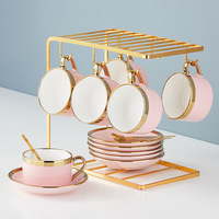 Vente en gros de tasses à thé et soucoupes en porcelaine fine de luxe de 240 ml, style européen, logo personnalisé, ensembles de tasses à café en céramique, tasses à cappuccino et soucoupes