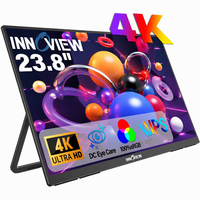Moniteur portable 4K UHD 23,8 pouces avec support réglable à 180 degrés, écran IPS mat anti-reflets, compatibilité multi-appareils pour ordinateur portable