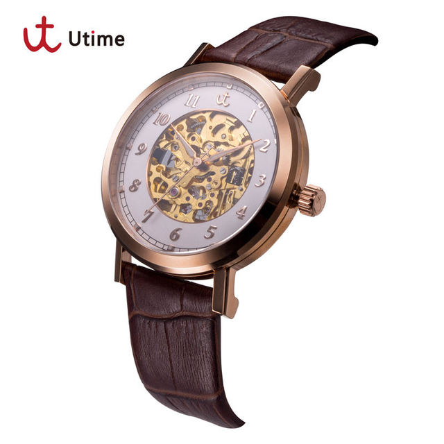 Classic Men's Skeleton Mechanical Watch Automatic Self-Winding Business Wristwatch Leather Strap Roman Numerals Luxury Timepiece