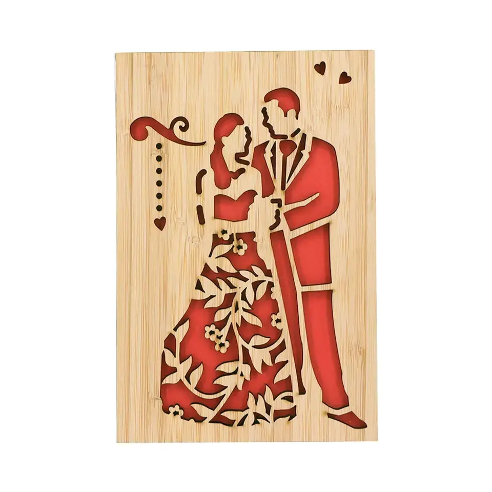 Invitations de mariage en bois de bambou découpées au laser de luxe personnalisées Winpsheng, cartes de voeux de mariage