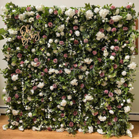 Panel de Fondo Verde y Floral MoKtong con Combinación de Rosas de Seda y Boj Artificial para Decoración de Escenarios y Salones de Eventos