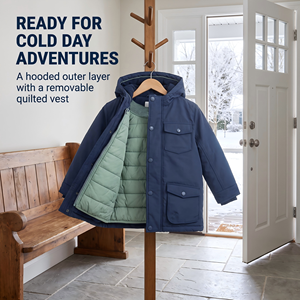 Achetez-en un, obtenez-en deux gratuitement : Veste d'hiver pour enfants avec gilet matelassé amovible, capuche coupe-vent et 4 poches à rabat pour temps froid (OEM) - Product Image 4