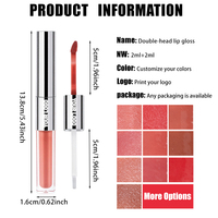 Gloss à lèvres double embout 5 teintes fini mat effet miroir, anti-transfert, longue tenue 8H, enrichi en vitamine E pour marque privée