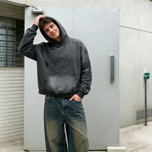 Sudadera con Capucha Extra Grande de Estilo Urbano para Hombre, Lavada Vintage, 100% Algodón Pesado, Proveedor de Moda, Sudadera con Capucha Personalizada con Efecto Desgastado por el Sol - Product Image 1