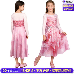 Vestido de princesa rosa de gasa con cuello redondo y manga larga para niños, disfraz de fiesta de Halloween - Product Image 3