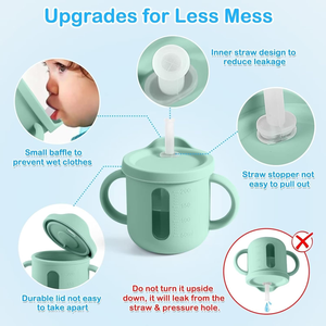 200ML Food Grade Silicone Snack & Straw Cup With Measurement Window for Toddlers, No-Spill 6M+ Toddler Sippy <b>Mug</b> with 2 Handles - Product Image 5