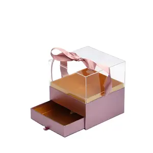 Cuadrado en forma de tapa de acrílico flor Rosa caja de papel de regalo con cajón
