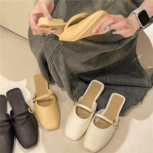 <span class=keywords><strong>Mules</strong></span> plates à bout carré fermé pour femmes, avec boucle dorée et une seule bride, sandales décontractées pour le quotidien - Product Image 4