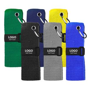 Microfiber Carabiner <b>Clip</b> Waffle Pattern Golf Cleaning Towel With <b>Hook</b> and Loop Fastener - Product Image 1