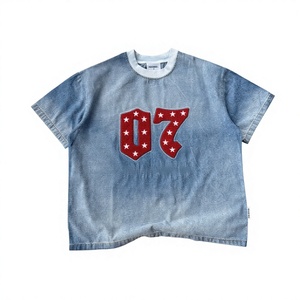 Camiseta vaquera oversize de moda para 2026, unisex, azul claro, de algodón, cuello redondo, estilo urbano, casual, clásica. - Product Image 4
