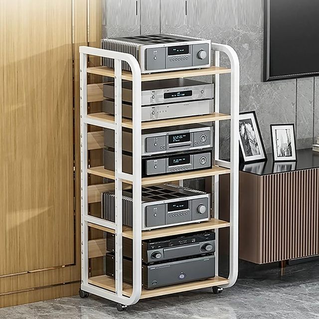 Audio Rack Gaming Shelf DVD Shelf AV Media Stand Corner Shelf with Storage Shelves and Universal Wheel Record Player Stand