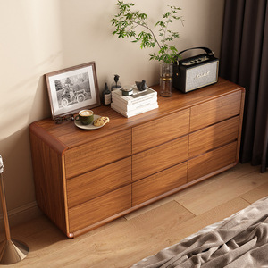 Solid Wood <b>Chest</b> Of Drawers Five Drawer Walnut Color <b>Storage</b> Cabinet For Bedroom Living Room - Product Image 1