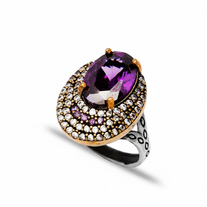 Amethyst Stone <b>CZ</b> Oval Design Ottoman Wholesale Authentic Silver <b>Ring</b> Wholesale Handcrafted Authentic Silver Jewelry - Product Image 2