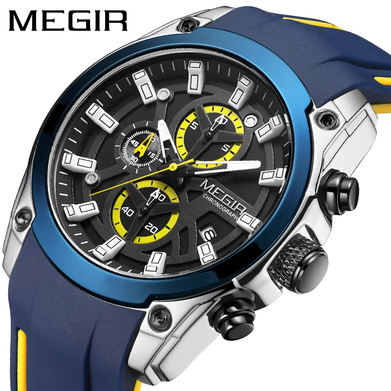 MEGIR 2144 Fashion Silicone Waterproof Sports Watches Chronograph Casual Electronic Watch For Men Quartz Clock Custom LOGO