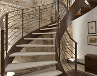 DB élégant contemporain cadre en acier au carbone verre/bois/marches en marbre Design esthétique moderne escalier incurvé