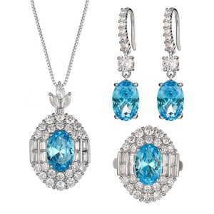 Wholesale Fashion Eco-friendly Copper Vintage 8*12MM Sea Blue Zircon Designer Jewelry Necklace <b>Set</b> for Everyday Wear - Product Image 1