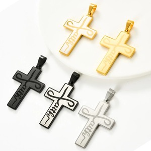Collier pendentif croix religieuse chrétienne en acier inoxydable argenté, doré, noir, bijoux de prière catholique, cadeau pour hommes et femmes - Product Image 3