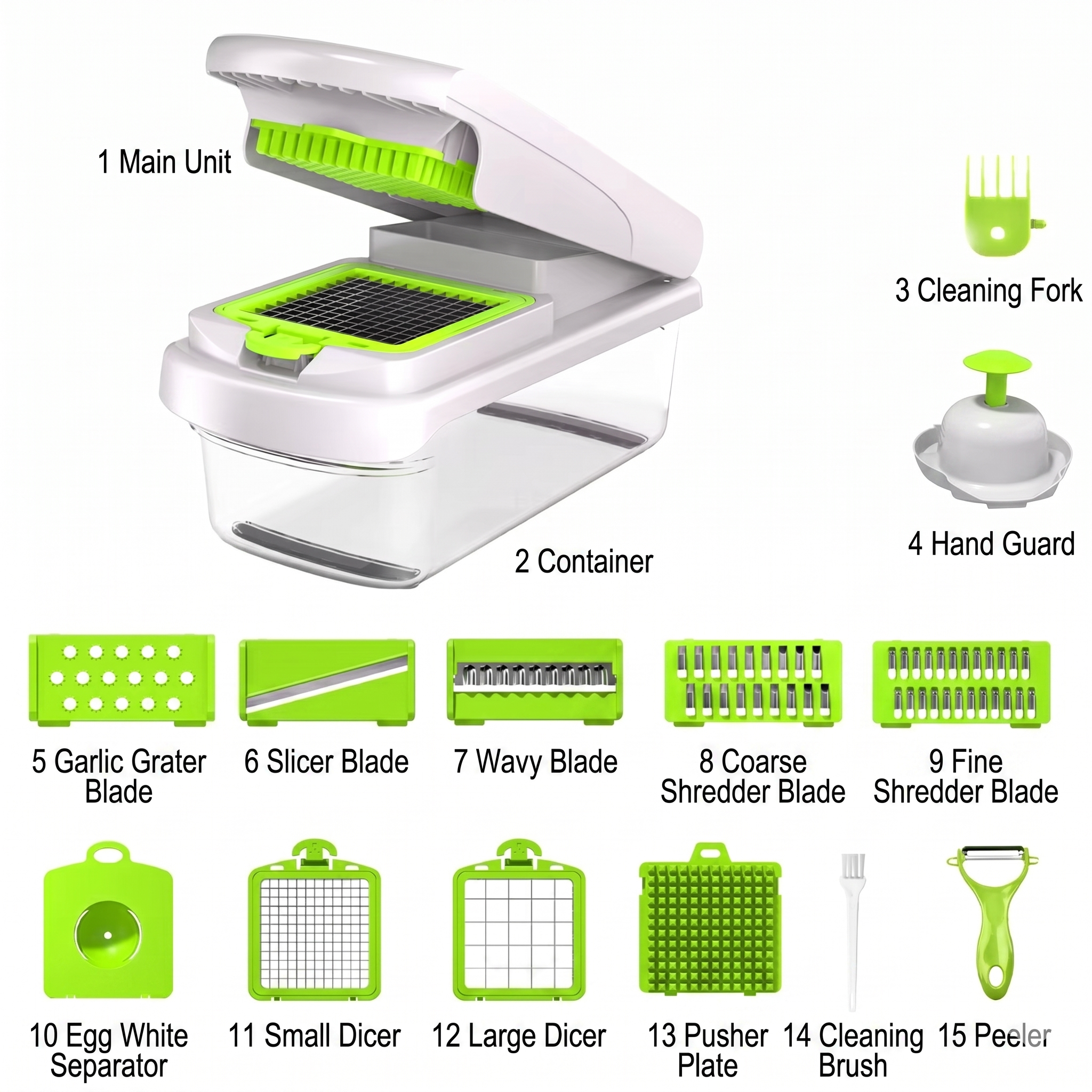 Ensemble de 15 pièces blanc-vert (avec éplucheur)