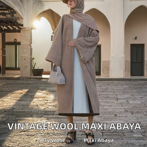 Vintage <b>Woolen</b> Abaya Open Front Maxi <b>Dress</b> Chunky Knit Cardigan Belt for Winter Daily Wedding - Product Image 2