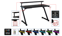 Bureau de jeu moderne en bois noir Mesa Gamer pour la maison et le bureau, avec un coin pour ordinateur portable, un bureau de jeu RGB pour ordinateur de course