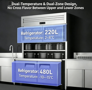Refrigerador <span class=keywords><strong>de</strong></span> Exhibición <span class=keywords><strong>de</strong></span> Doble Temperatura Montado en Pared, Combinación <span class=keywords><strong>de</strong></span> Refrigerador Superior y <span class=keywords><strong>Congelador</strong></span> Inferior, Refrigerador Comercial Tipo Gabinete Superior - Product Image 2