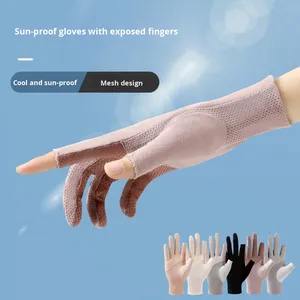 Gants d'été en coton pour femmes <span class=keywords><strong>mitaines</strong></span> antidérapantes mince plaque lumineuse compatibilité d'écran tactile couleur unie pour le cyclisme conduite soleil - Product Image 3