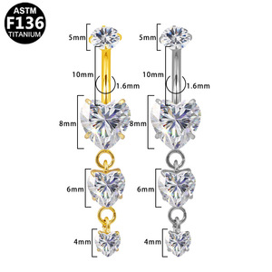 <b>Titanium</b> Navel <b>Ring</b> Heart Shape Prong Set Crystal Women's Fashion Jewelry Party Wear - Product Image 5