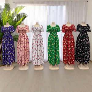 Vestido de manga corta con cuello cuadrado y estampado floral informal de verano para mujer al por mayor - Product Image 3