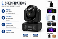 Mini Proyector LED de Metal de 30W/60W con Gobo, 2900K RGBW DMX512, Control por Voz Automático, Efectos de Escenario para Clubes, Bares, Conciertos y Bodas