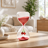 Sablier à cadre en bois, sablier en verre rouge en forme de cerise, ornement en verre, minuteur, cadeau de Noël, décoration de bureau.