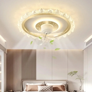 Ventilateur de plafond moderne et simple avec éclairage LED à intensité variable 3 couleurs, en cristal, pour salon de villa, chambre à coucher, bureau principal, oscillant, argenté - Product Image 5