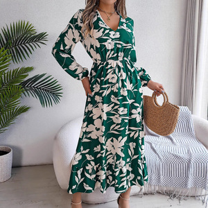 Abito casual a fiori con vita regolabile, maniche lunghe e volant, <span class=keywords><strong>abbigliamento</strong></span> femminile per il commercio estero - Product Image 3