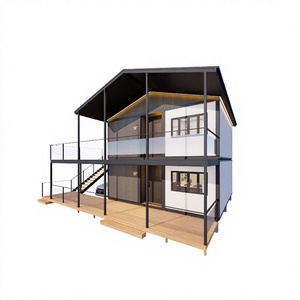 Casa Prefabricada de Acero Ligero, Expandible, de Dos Pisos, Tipo Villa Contenedor, con Paredes Blancas de Madera, Terraza, Ideal para Vacaciones en Resort Costero - Product Image 1