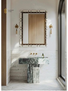 YUSHI Diseño moderno Verder Alpi Green Fregadero de baño de mármol estriado <span class=keywords><strong>Lavabo</strong></span> independiente cuadrado personalizable para baños de hotel - Product Image 3