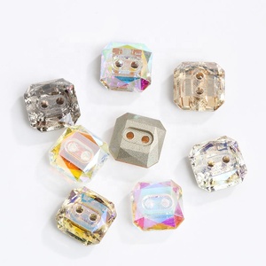 Xichuan แก้วคริสตัลทรงแปดเหลี่ยมแบนกระดุมพลอยเทียมหิน<span class=keywords><strong>2</strong></span>รูพร้อมโลโก้เครื่องประดับตามสั่งหัวเข็มขัดเย็บติดเสื้อผ้า - Product Image 4