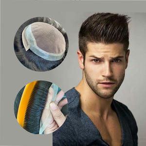 Cabello humano indio de 8x10 pulgadas, pelucas de prótesis de tupé anudadas a mano de color 1b con encaje frontal de 6 pulgadas con PU para <span class=keywords><strong>hombre</strong></span> - Product Image 1