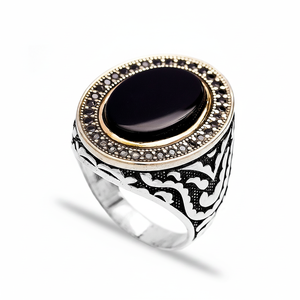 Oval Onyx Stone Tugra Design Ottoman <b>Men's</b> <b>Ring</b> Turkish Handmade Wholesale Authentic <b>Silver</b> <b>Men</b> <b>Ring</b> - Product Image 2