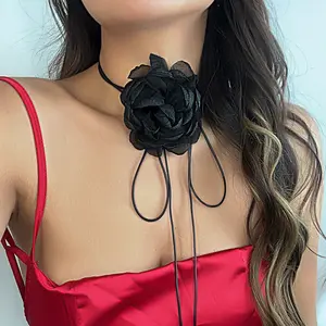 Vintage Flower led hawaiian flower Choker Gothic Large Rose Long Wrap Collar Tie Floral Women Necklace
